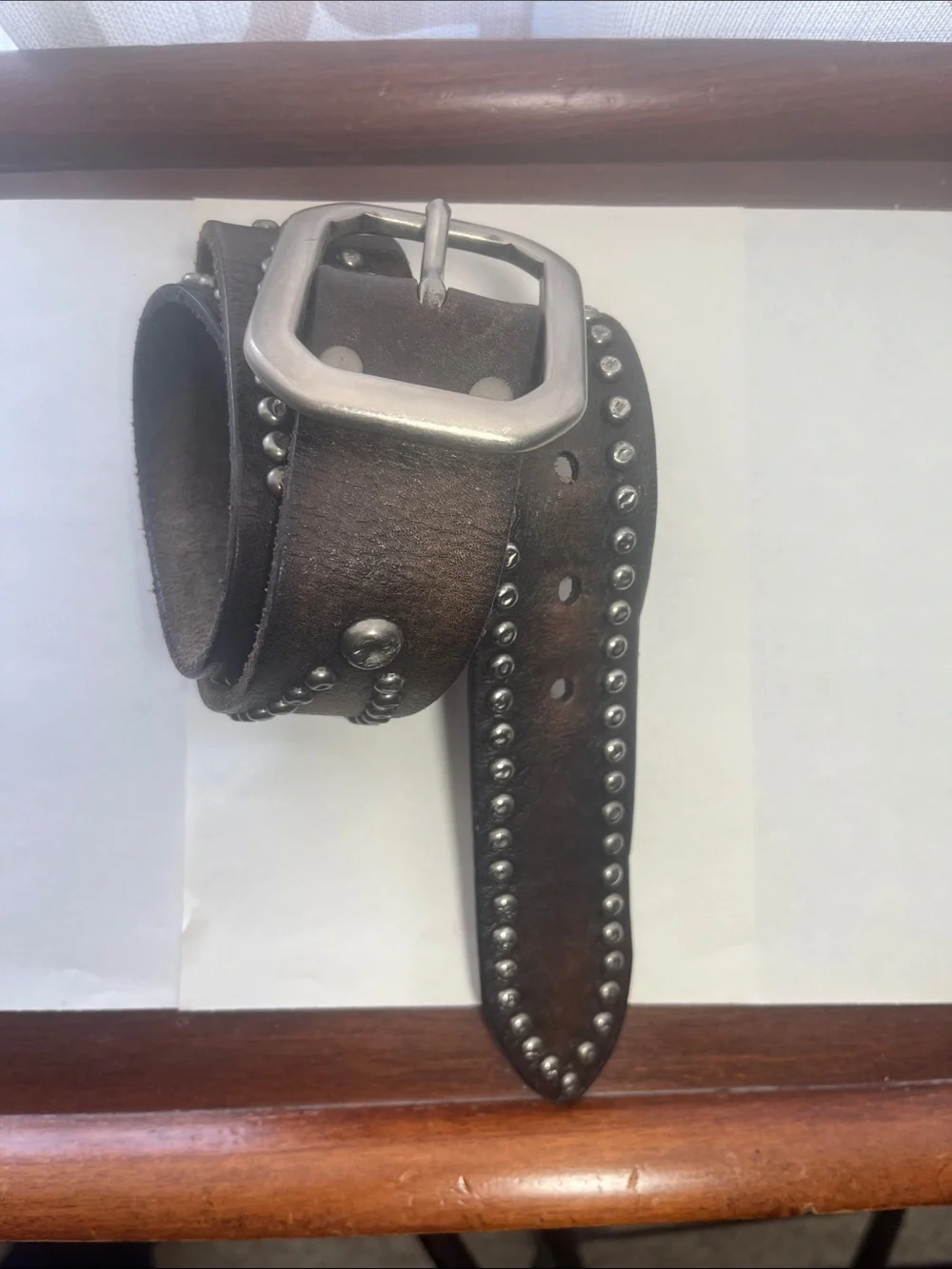 Lucky Brand Studded Leather Belt in Distressed Brown with Silver Hardware - Picture 1 of 11